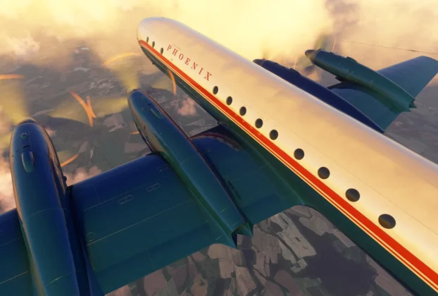 Ilyushin Il-18D da Nemeth Designs no Microsoft Flight Simulator 2024 em voo