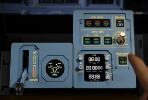 Painel Airbus Wingflex GMP em uso com controles de trem de pouso e autobrake