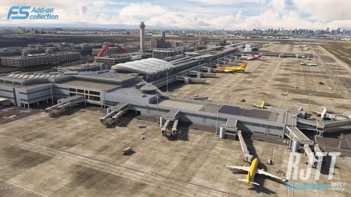 Pátio e terminal de Tokyo Haneda RJTT da TechnoBrain no Microsoft Flight Simulator