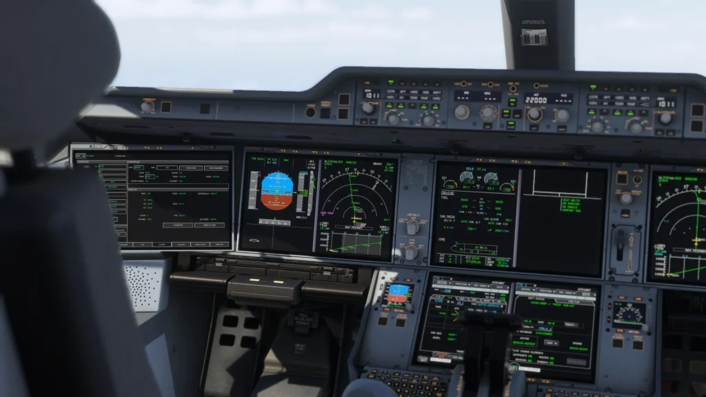 Cockpit do Airbus A350 da iniBuilds no Microsoft Flight Simulator