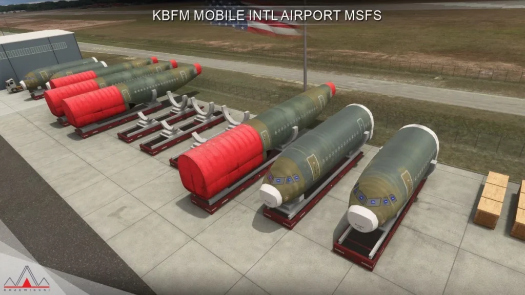 Área industrial e logística do cenário KBFM Mobile International Airport para MSFS