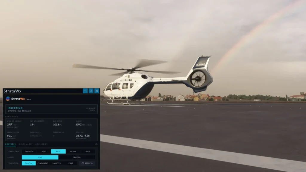 StrataWx com helicóptero e condições meteorológicas no Microsoft Flight Simulator