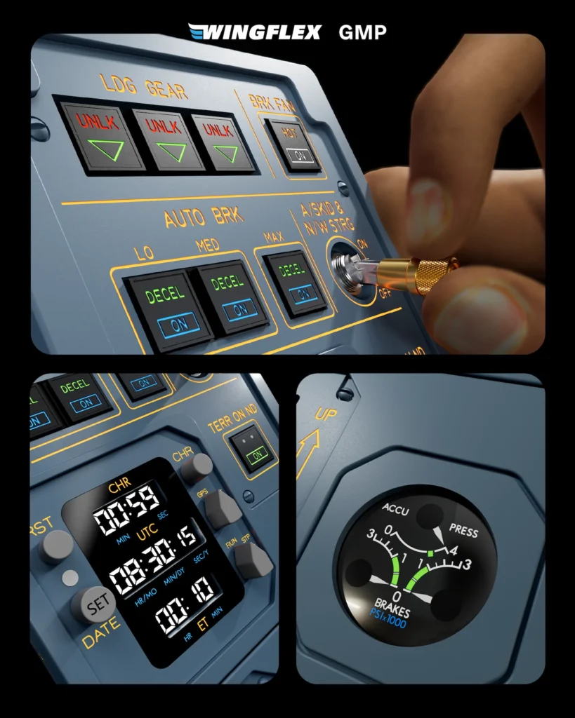 Detalhes do painel Airbus Wingflex GMP para simuladores de voo