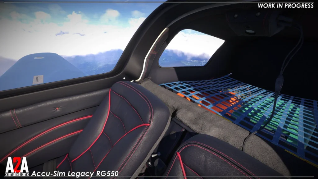 Interior da cabine do A2A Legacy RG550 para MSFS 2024