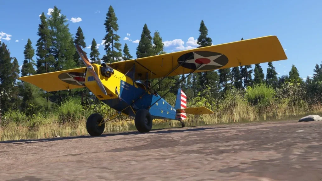 Pietenpol Air Camper amarelo em pista no Microsoft Flight Simulator 2024