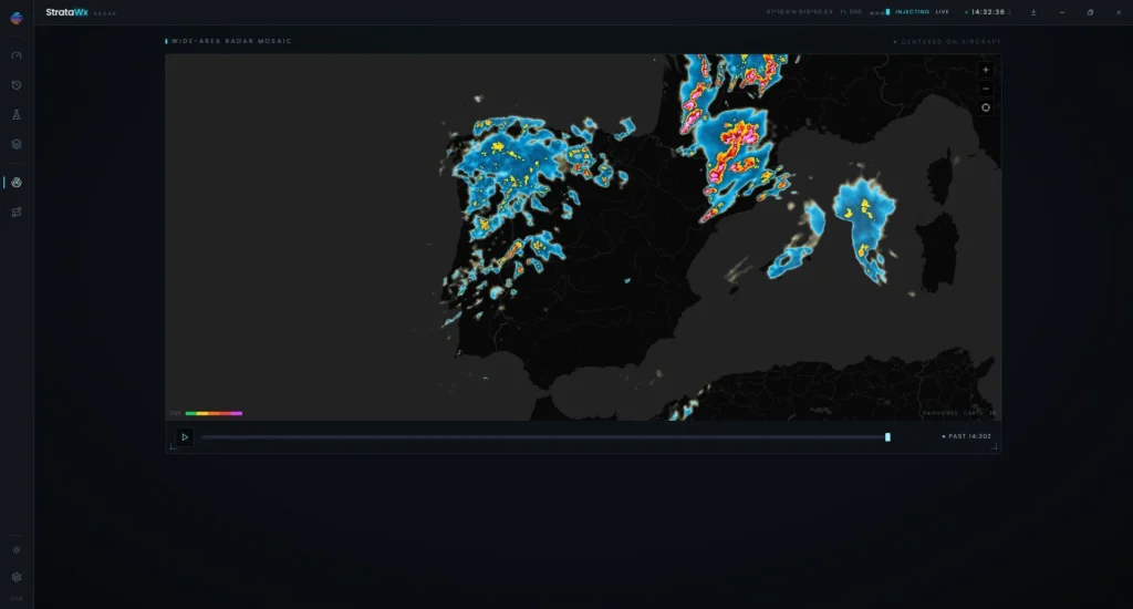 Mapa meteorológico do StrataWx com camadas de previsão para MSFS