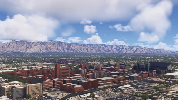Paisagem de Tucson com prédios feitos à mão para Microsoft Flight Simulator