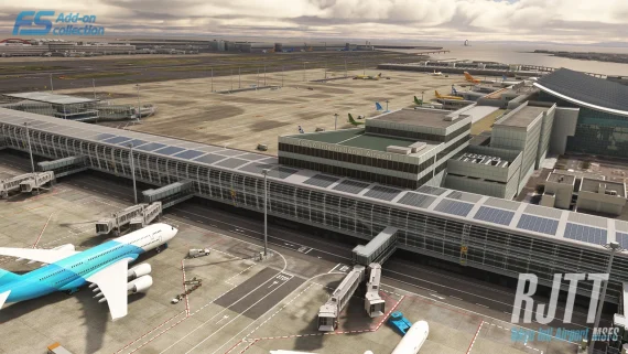 Iluminação e pátio de Tokyo Haneda no Microsoft Flight Simulator