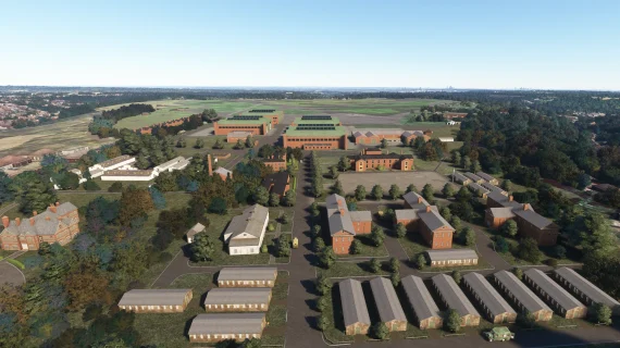 Vista aérea do aeródromo RAF Kenley 1940 no Microsoft Flight Simulator