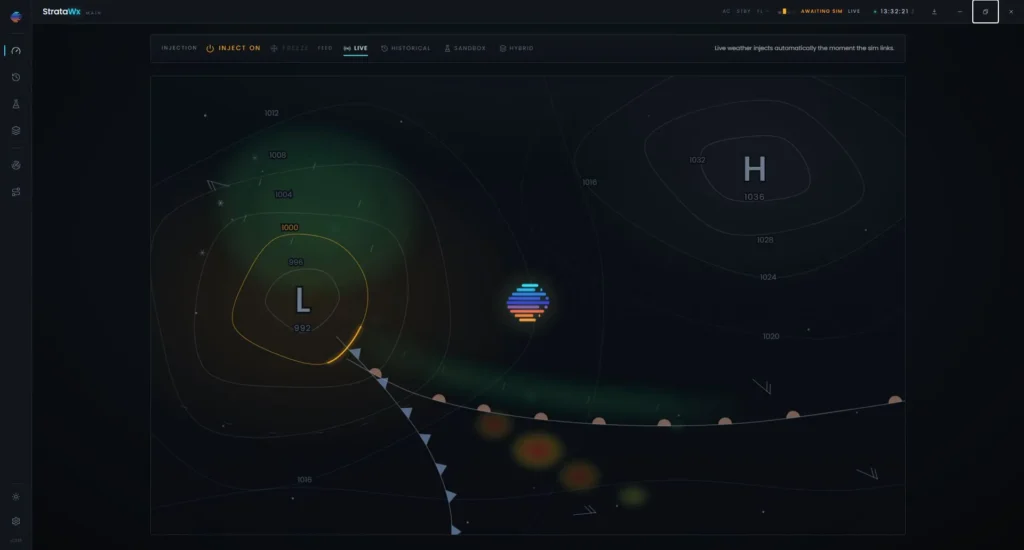 Tela do StrataWx com planejamento e dados meteorológicos para voo