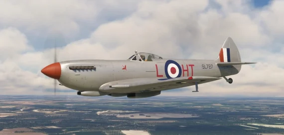 Spitfire Mk.XVI prateado em perfil lateral no MSFS