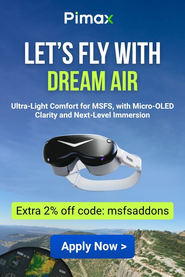 Headset Pimax Dream Air em destaque para uso no Microsoft Flight Simulator 2024