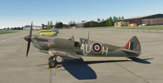Spitfire Mk.XVI em solo no Microsoft Flight Simulator
