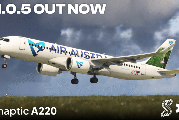 Synaptic A220 em imagem oficial do update v1.0.5 para Microsoft Flight Simulator