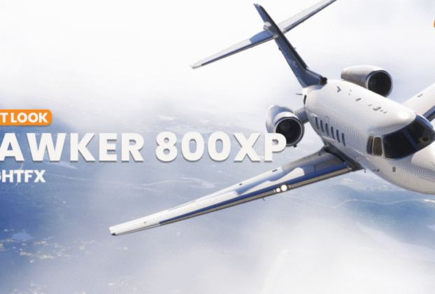 Arte promocional do FlightFX Hawker 800XP para o Microsoft Flight Simulator 2024.
