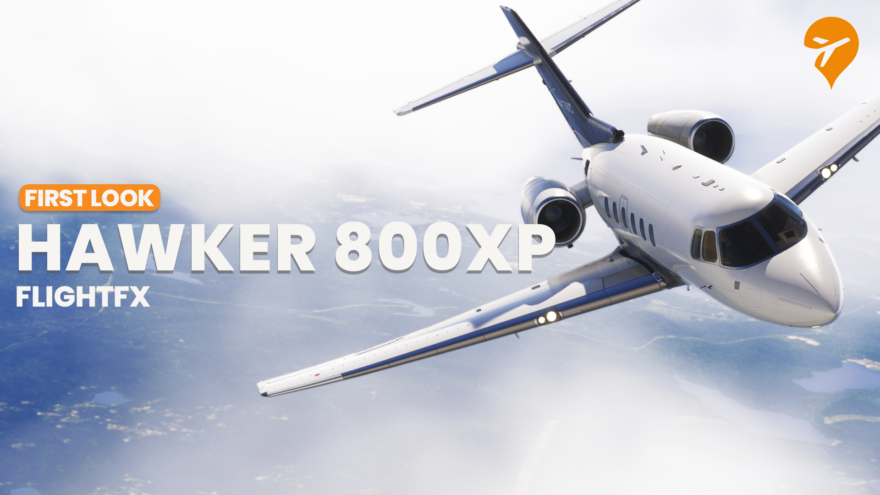 Arte promocional do FlightFX Hawker 800XP para o Microsoft Flight Simulator 2024.