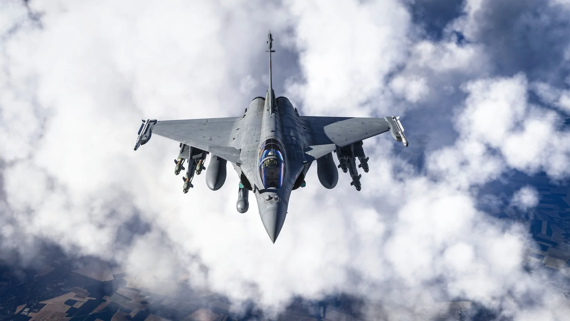 Caça Dassault Rafale C da AzurPoly voando no Microsoft Flight Simulator 2024