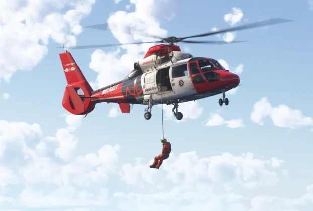 Helicóptero em voo durante operação de resgate, imagem ilustrativa da matéria