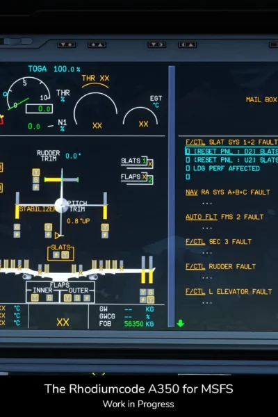 Cockpit do A350 da Rhodiumcode no MSFS 2024