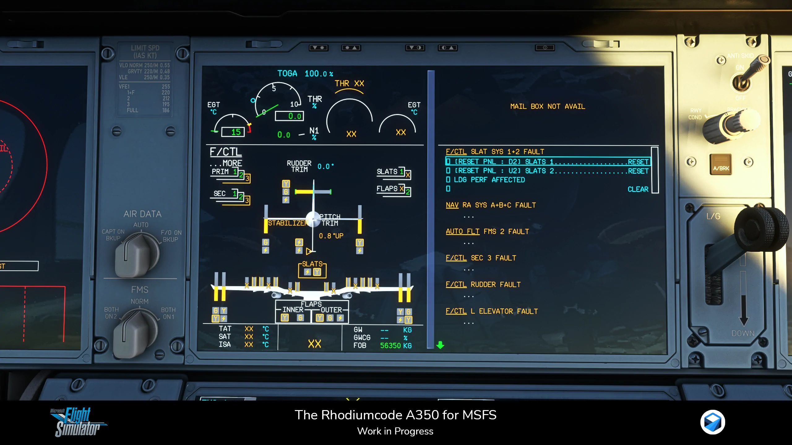 Cockpit do A350 da Rhodiumcode no MSFS 2024