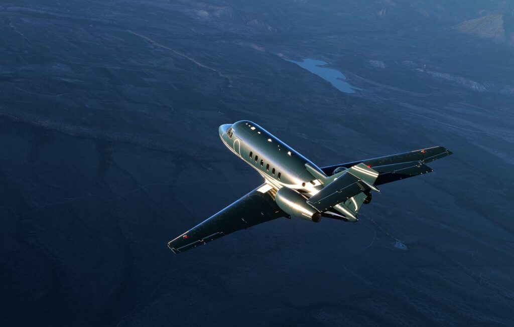 FlightFX Hawker 800XP em voo sobre o oceano