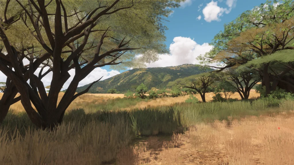 Paisagem com vegetação aprimorada no Microsoft Flight Simulator 2024