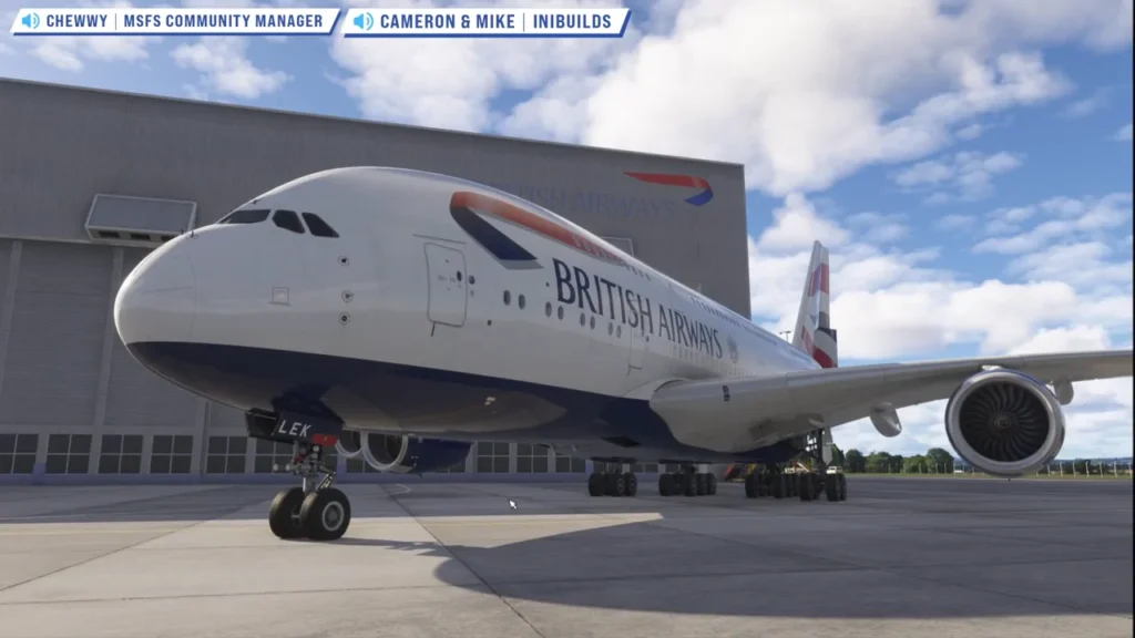 A380 da iniBuilds com pintura da British Airways no Microsoft Flight Simulator 2024