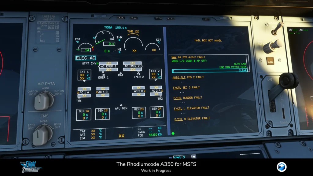 Tela de sistemas do A350 da Rhodiumcode