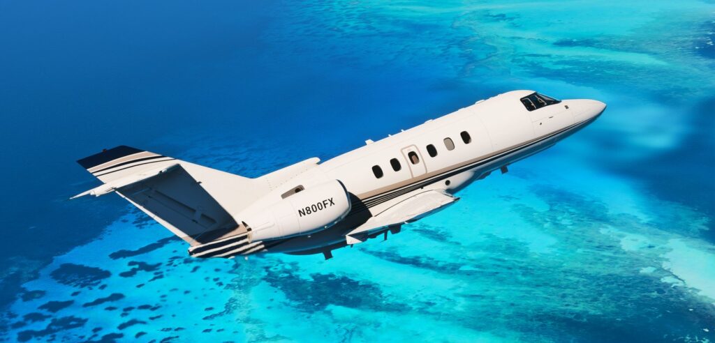 FlightFX Hawker 800XP visto de cima sobre a paisagem