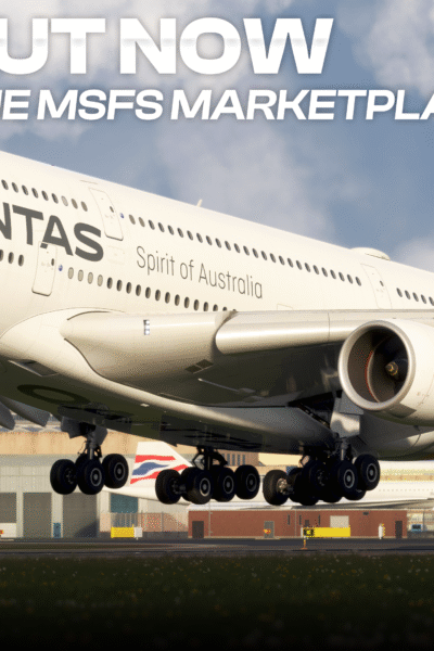 A380 da Qantas na arte oficial da iniBuilds para a atualização v1.0.4 do A380 Airliner no MSFS 2024