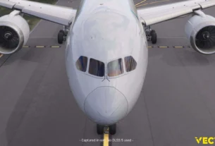 Vector787-9: vista frontal do avião no simulador — Development Update3