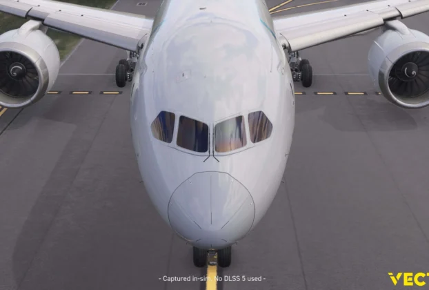 Vector787-9: vista frontal do avião no simulador — Development Update3