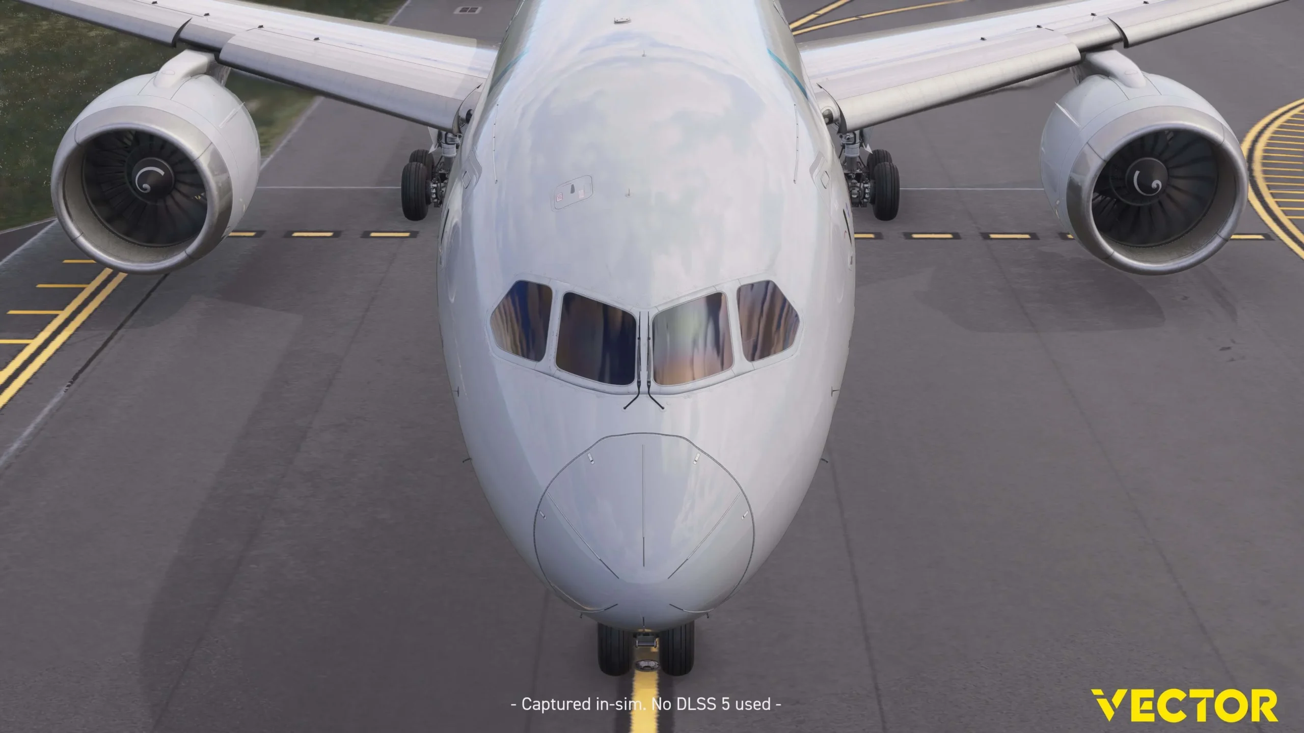 Vector787-9: vista frontal do avião no simulador — Development Update3